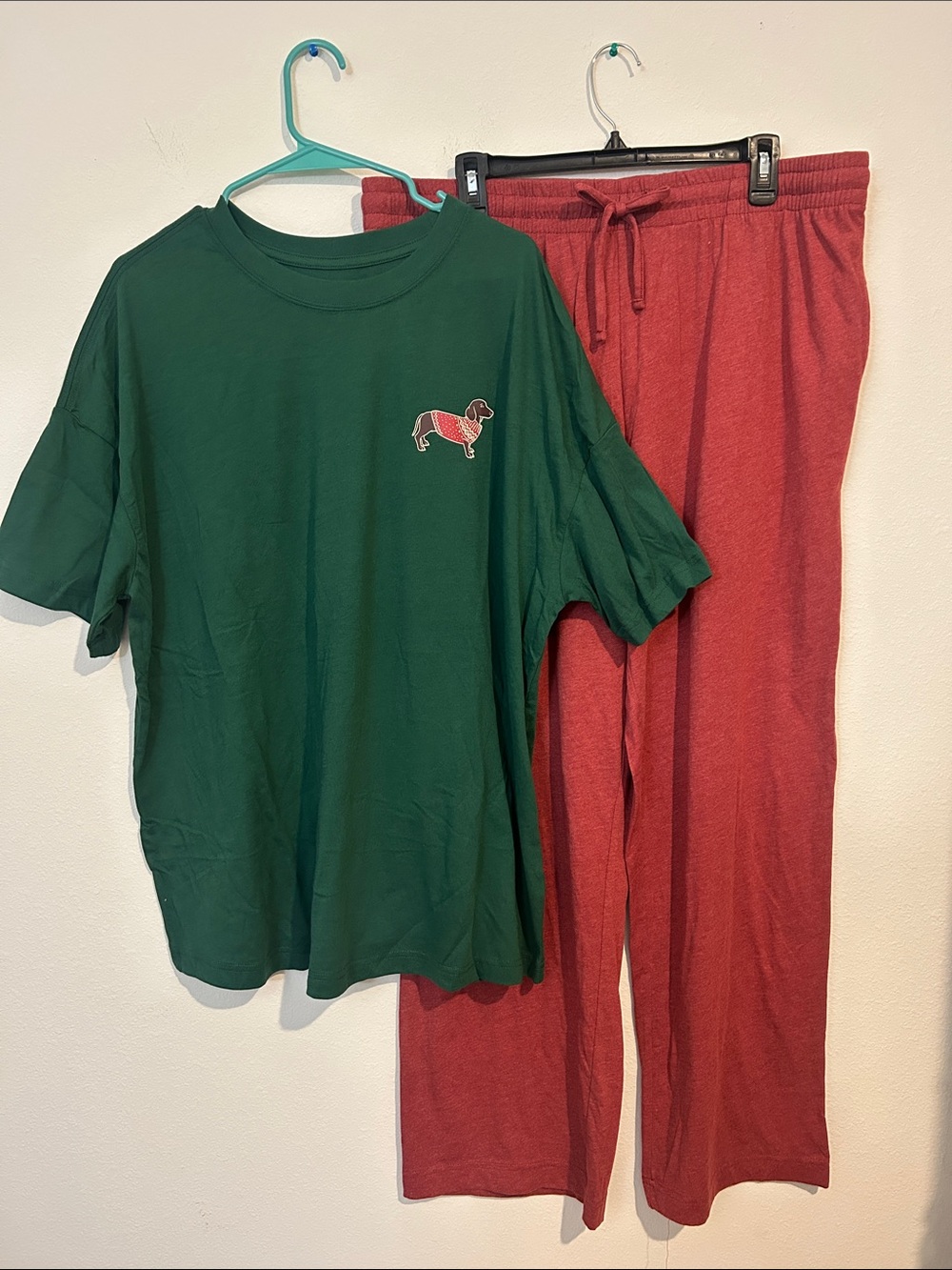 Goodfellow & Co Green Short-Sleeve Top with Red Pajama Pants